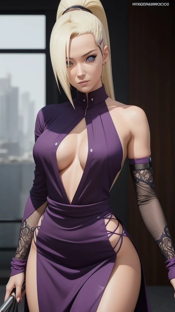 masterpiece, best quality, (realistic,photo-realistic:1.4), (RAW photo:1.2), extremely detailed CG unity 8k wallpaper, delicate and beautiful, amazing,finely detail, official art, absurdres, incredibly absurdres, huge filesize, ultra-detailed,extremely detailed eyes and face,light on face,little smile,sarada uchiha(blonde hair:1.4),long hair,(wearing lingerie:1.4),mountain,blue eyes,yamanaka ino,ponytail