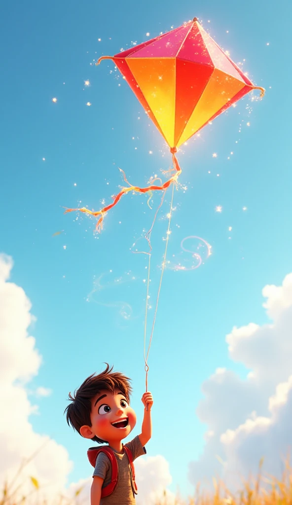The colorful diamond-shaped kite lifted into the sky, big sparkling ...