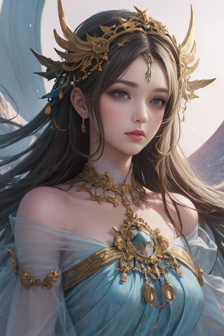 Best Quality, Masterpiece, High Resolution, 1girl, Clear Silk Porcelain Dress, Pretty Face, Hair Accessories, Look at the Audience, Smile, Close Mouth, Lips, Dress, Hair Accessories, Necklaces, Jewelry, Long Hair, Earrings, Beautiful Face, Body, Tindal Effect, Realism, Shadow Studio, Edge Lighting, Two-Color Lighting, (High Detail Skin: 1.2), 8k UHD, DSLR, Soft Light, High Quality, Volume Lighting, Photo, High Resolution 4K, 8k, Blurred Background