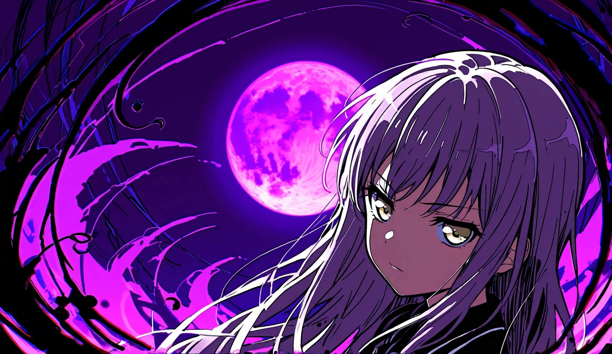 Minato Yukina, BanG Dream, darkness, large purple moon, close-up
