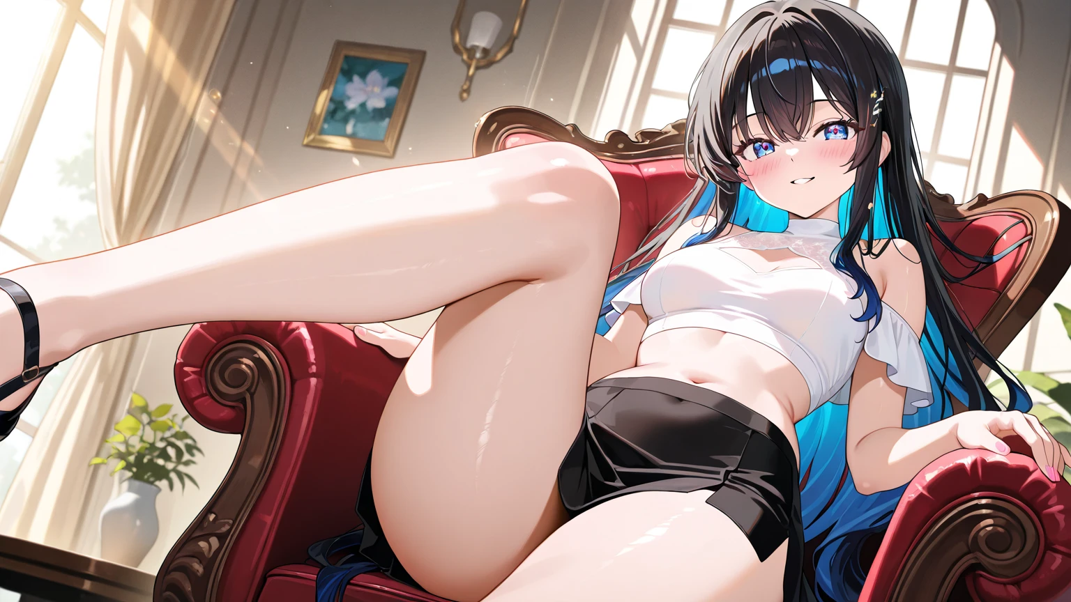 1girl in, lightsmile, Shiny skin, Best Quality, masutepiece, (Game CG:1.4), The FW, Detailed beautiful face and eyes,爆乳、Lingerie with a small area, Sailor Mercury, I could feel the battle, Serious, Cowboy Shot、large full ???????、((Best Quality)), (Ultra-detailed), (extremely detailed CG unified 8k wallpaper), Highly detailed, High-definition raw color photos, Professional Photography, ((Beautiful ???????????)),  Amazing face and eyes, shrine maiden clothes, (See-through panties:1.2), ????????, Sitting, (????????? open),Looking down on viewers,((From below:1.5)), (photorealisim: 1.4), (hyper realisitc: 1.4), (current: 1.3), (gentlesoftlighting: 1.05), (Improved cinematic lighting: 0.9), 32K, 1人の女性, , looking up at camera, ???? on the floor, ((Wearing high heels)), (full body Esbian), Transparency, (beautiful boob:1.5), Chopping, (Panting face with eyes closed), More detailed decoration, Exposing thighs, F/2.8, 135 mm, NIKON, , Anatomically correct, ctextured skin, best qualtiy, hight resolution, hard disk,(((Putting Hands in Pantys))), (( touch you with my fingers)), (((squatting to sitting))),