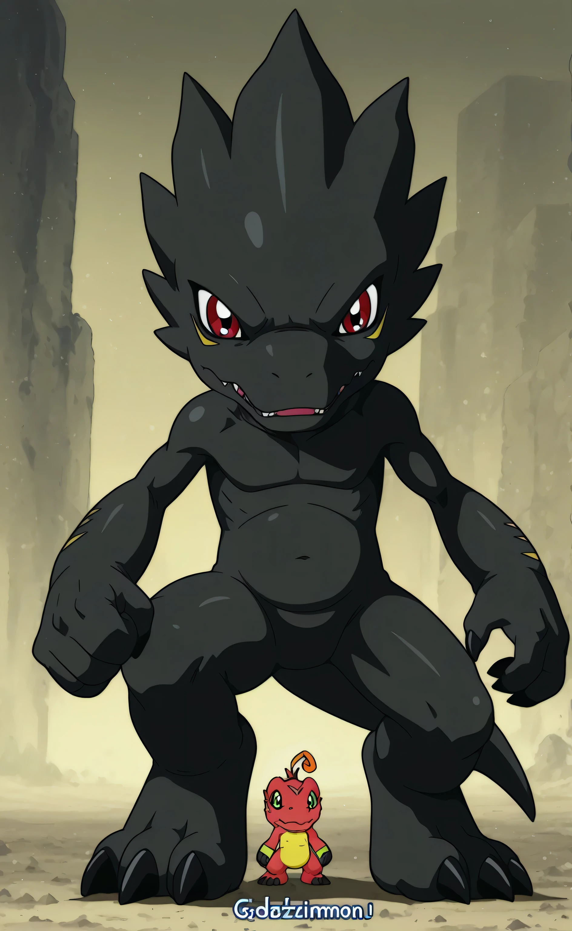 1monster, solo, kids, godzila, black skin, digimon, Digimon Adventure Style