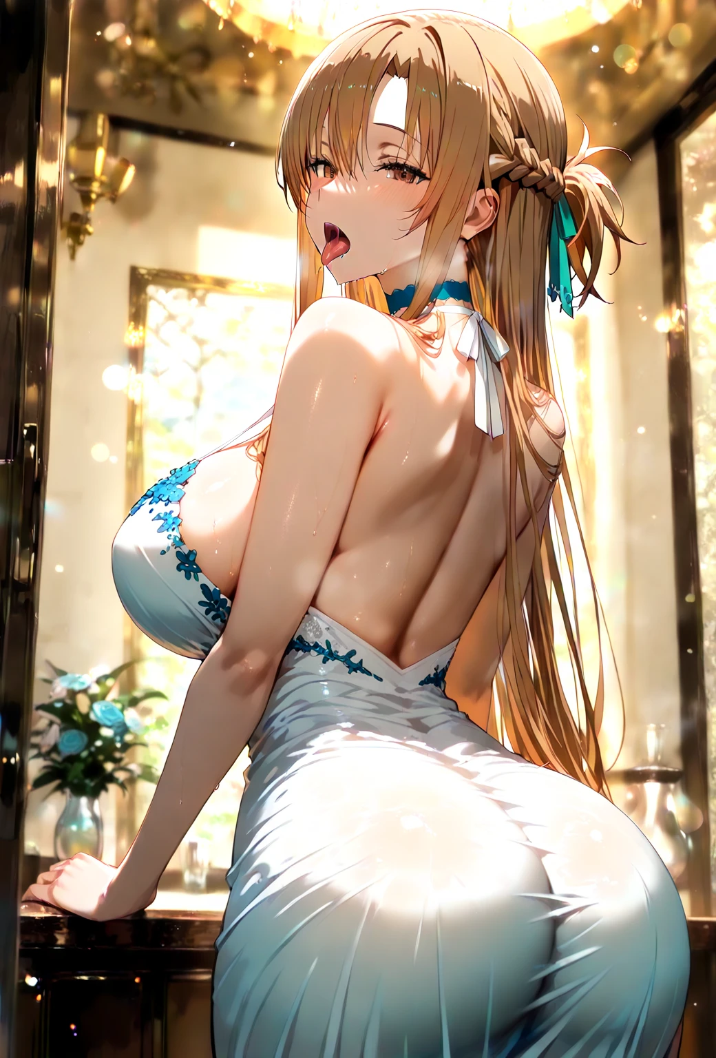 high resolution, ultra-sharp, 8k, Masterpiece,Asuna Yuki, looking at the viewer, Photography , thick , wearing white , seductive smile, beautiful face, embarrassed, ashamed, hands on the 