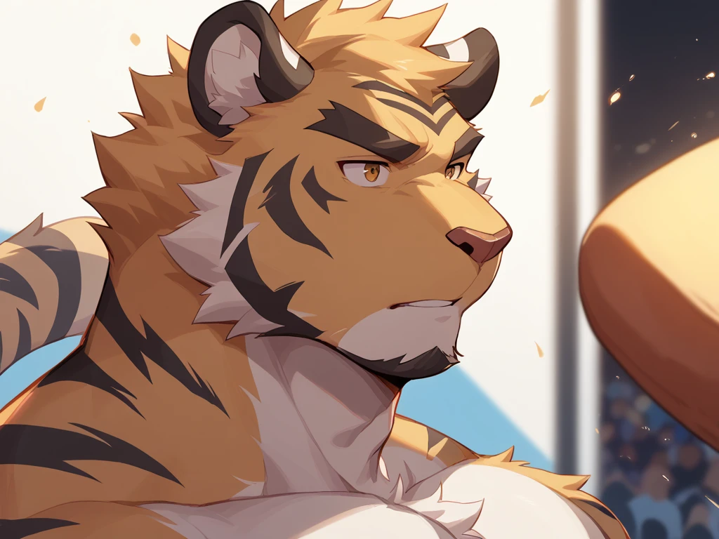 human nature, Wildlife, male,18 years old, solitary, ((Round Face, The face is plump,Orange eyes,Thick orange hair,With scars)), ((Endomorph, Handsome,Hot Blood)), (Sportswear,Clothes Damaged), ((domestic tiger, tiger,) Fluffy fur, Fluffy), Bokeh, (high quality, high resolution, masterpiece), (Dynamic Lighting, Vibrant colors), (Revitalize,Injuried,Disdain), Full body picture (close up), cartoon, author:Takemoto Arashi, From zixiong, By Chunni, author:Empty Ghost,(background:Snowy cities)