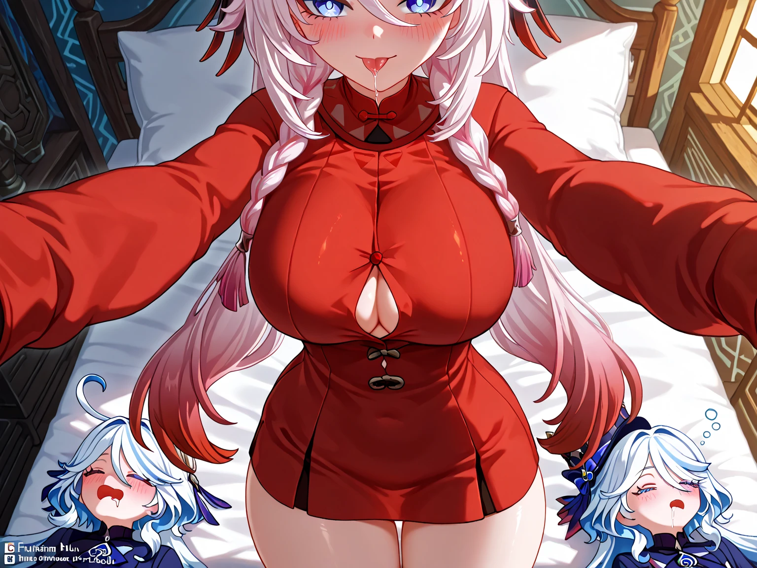 masterpiece, best quality),best quality, (ultra-detailed), (3heads:1.5), 1girl, (shinki:1.3), masterpiece, best quality, ultra quality, ultra resolution, ultra detail, red top, crop top, ((stomach)), midriff, ((groin)), red skirt, normal ears, , white hair, very long hair, wavy hair, sidelocks, light-blue eyes, parted lips, side ponytail, sweat, cute, toned belly, hand on own , eyelashes, (25 year old woman:1.3), (masterpiece:1.5), (best quality:1.5), (beautiful detailed), extremely detailed CG, extremely delicate and beautiful, depth of field, (finely detailed face), (perfect details:1.2), (mature female:1.3), wide pelvis, slender, large veiny , 16k resolution, highres, very high quality, very high definition, extremely detailed, masterpiece, white hair, long hair, alluring presence, short skirt, close up, very big , young, white wings, open belly, ,

