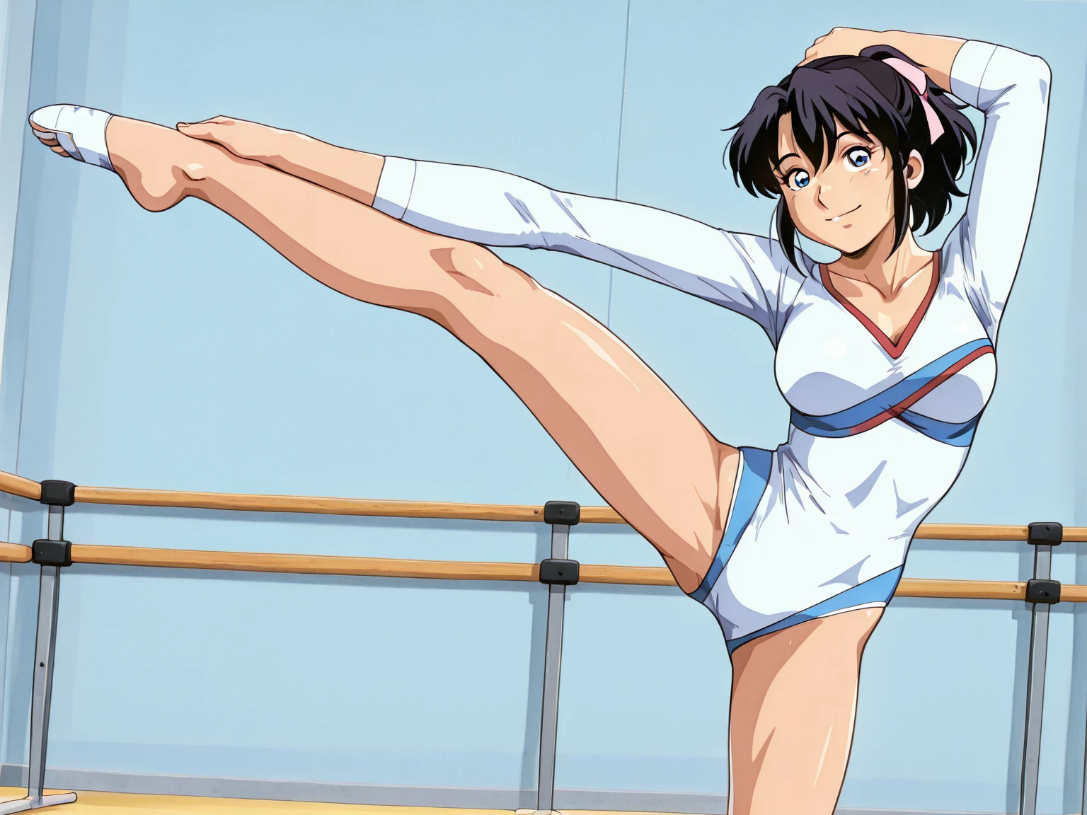 ((top quality, 8k wallpaper)),(masterpiece, best quality),extremely detailed,high definition,(official art:1.3),(((anime screencap,black outline))),<lora:more_details:0.3>,<lora:LCM_LoRA_Weights_SD15:1>,1girl,solo,blush,half-closed eyes,steaming body,heavy breathing,sick,clenched teeth,sweat,sweatdrop,wet,
<lora:mercury_v2:1>, mer1,tiara,sailor senshi uniform,blue sailor collar,bow,knee boots,choker,white gloves,blue choker,elbow gloves,jewelry,earrings,blue skirt,
BREAK
<lora:180SpreadLegs:0.5>,(((flexible,exercise,stretching on balance beam,spread legs,outstretched legs,symmetrical pose,stadium,gym))),indoors,