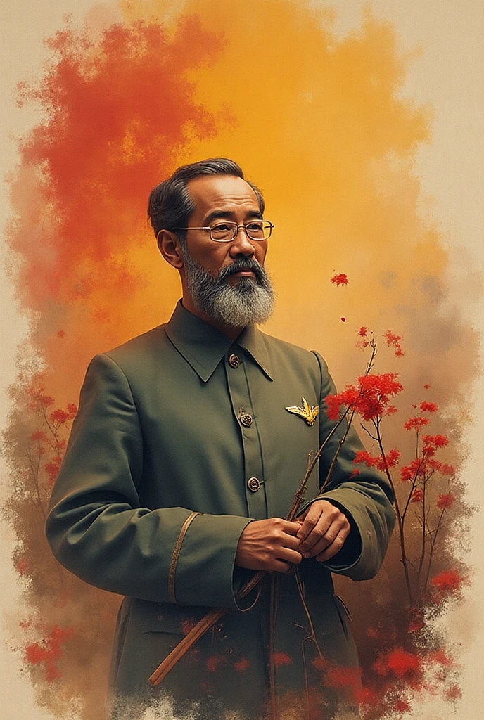 Vietnam, April 30, 50th anniversary, 1975-2025, vintage poster style, retro color palette, aged paper texture, national flag, Ho Chi Minh portrait, peace and unity, old propaganda style, reunification, lotus flower, dove, traditional Vietnamese elements, bold typography, heroic spirit