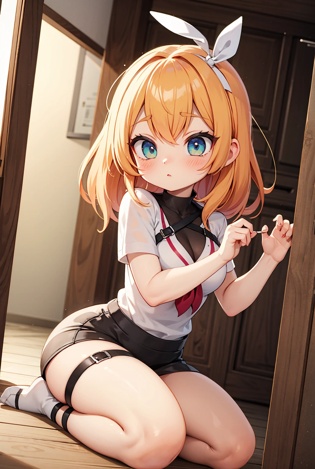 One Woman、Cute Woman、plump thighs、Best image quality、High resolution、masterpiece、super high quality、Spread your legs、Black bra、Black panties、I can see her panties、とてもBig 、Blushing、4K quality、Thick thighs、Big 、Squat with your 、Blushed、、Proud face、Wearing black stockings、bed、Spread your 、Ridiculously big、Very big 、Low angle shot、 that are too big、Sweaty all over、Heavy breathing、My  are bouncing up and down、heart、Sticking out tongue、Lower body close-up、Panties in the hands