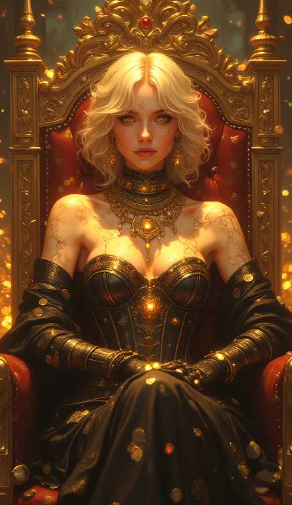 massive breasts, luscious thighs, wet oily skin, tight latex shirt, fantasy clothing, black latex stylized as a traditional Slavic embroidered shirt, 1 elven girl, golden hair, detailed portrait, porcelain skin, intricate embroidered clothing, ornate headdress, magical glowing aura, enchanted forest background, warm golden lighting, cinematic composition, high detail, 4K, HDR, studio lighting, photorealistic, dramatic colors, rich color palette, fantasy illustration