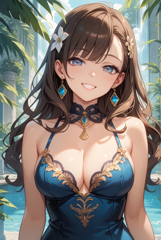 (masterpiece), best quality, expressive eyes, perfect face, Belly Dancer,futanaria,  showing, Brown Hair, blue eyes, blue Makeup, blue Dress, showing , licking  from Fingers,
 Shooting  in her face