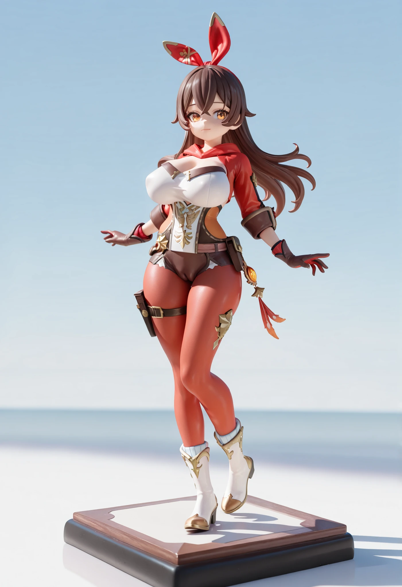 ( masterpiece, best quality), safe, incredible quality, very aesthetic, absurdities, highres, newest , HDR-10, 8K, high detail RAW color art , large pupil , tabs, high-detail RAW color art ,1 girl,3D, super realistic action figure,on a toy base, Camel toe ,((amber from genshin impact )) ,brown hair, little clothing and tight ,saggy breast, big hip pawg ,(pointy breast) ((full body view)) (medium natural breast)