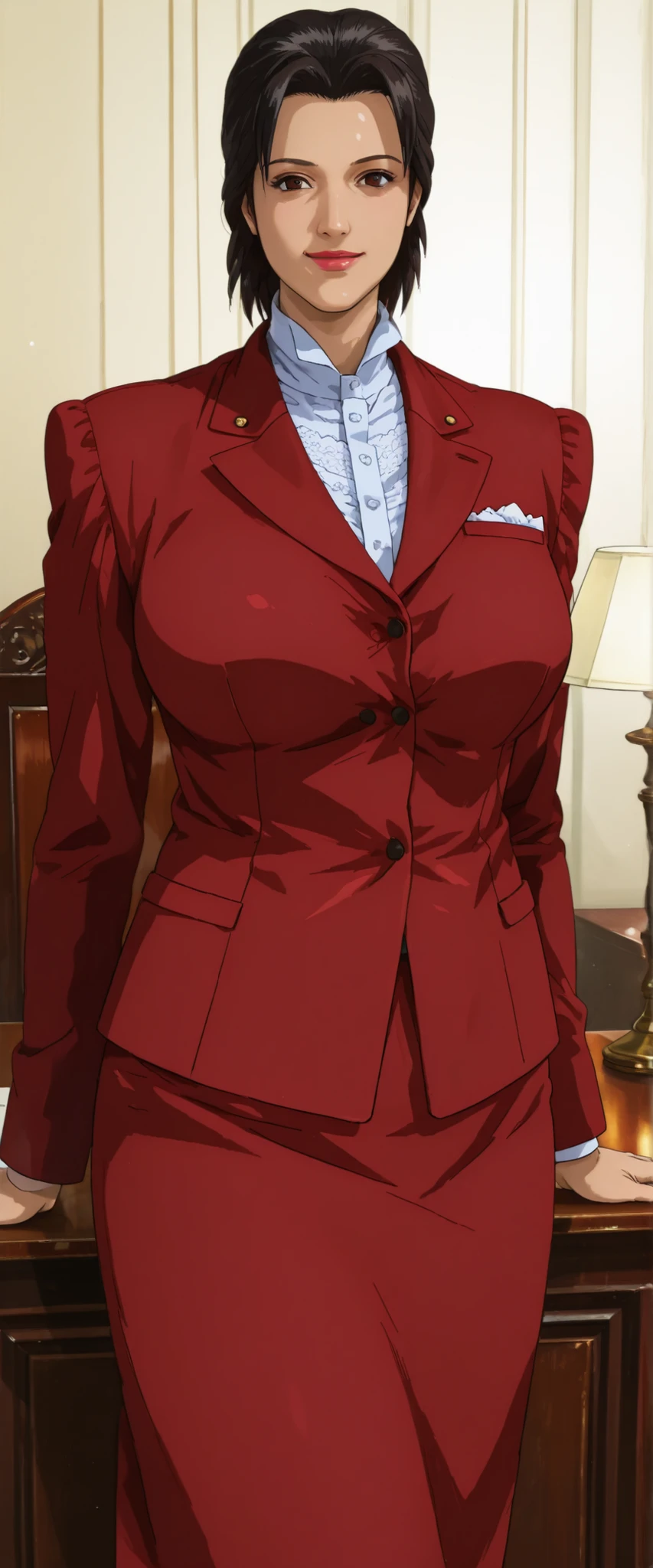 score_9,score_8_up,score_7_up,high resolution, detailed art,(realistic:0a.15),high quality, bokeh BREAK cowboy shot,k1r7u artstyle, highres, ultra-detailed,very aesthetic,best quality, 5 fingers, , 
  anime coloring, (cirima:0.7)
uncensored,     
huge breasts, 
1girl,kayabukiyokosac,  brown eyes,  lipstick,  short hair , black hair, red formal, pencil skirt, 
  victorian, manor,  looking at viewer,wine on table   
     
  light smile,  , __pose__, __cama__, m4n1m4l4 artstyle.