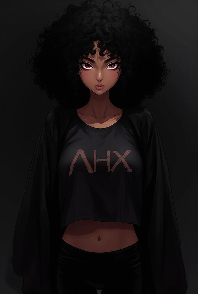 ((no background)) One Dark skin young woman with headphones  with long jet black hair and clearly detailed big brown eyes, ebony nose, wearing a purple top and denim shorts, high quality, 2D, UHD,