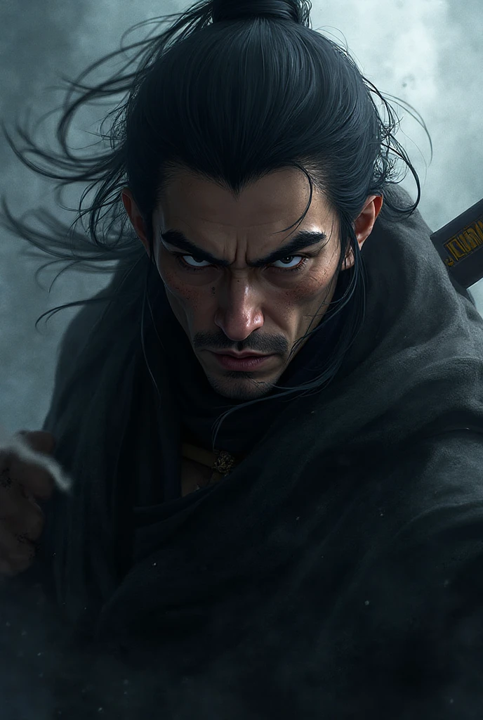 Ancient wind，Prairie with a wide view，The vista is a low mountain，Lonely male swordsman，Long hair tied up，holdingsword，Aloneness,Dashing，The first rays of sunlight and sunset calmly，Chevaleresque，The epistles flutter in the wind，The man's face was resolute，The eyes are grim，There is stubble，Characters occupy the middle scene，The characters are a little further away，Not too big，Aloneness，二重まぶた，Sword eyebrows，No cape，The bridge of the nose is high