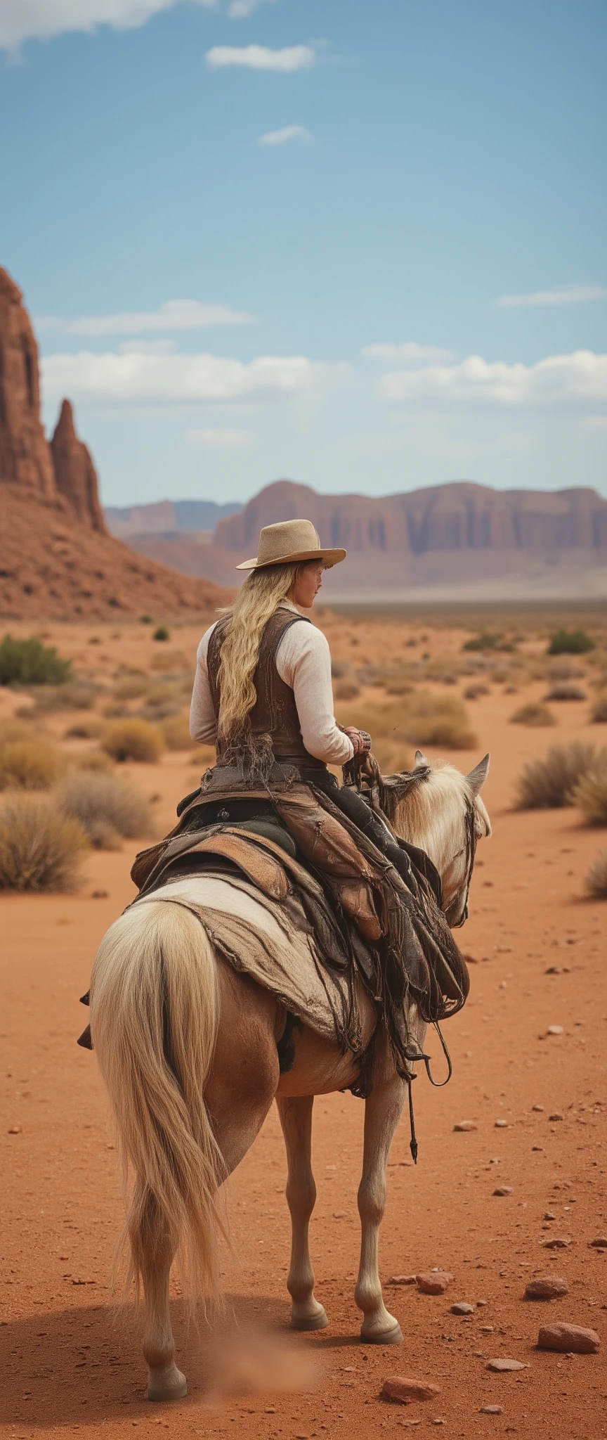 High-precision image、Mexico、Altar Desert、Expansive Biosphere Reserve on the east side of the Colorado River、Cowgirl Traveling Through Desolate Land、Cowgirl Traveling Alone on Horseback