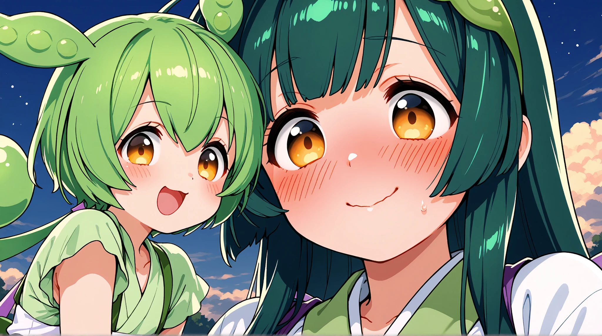 Tohoku Zunko,zundamon,high resolution,smiling,Highest Quality,I'm embarrassed