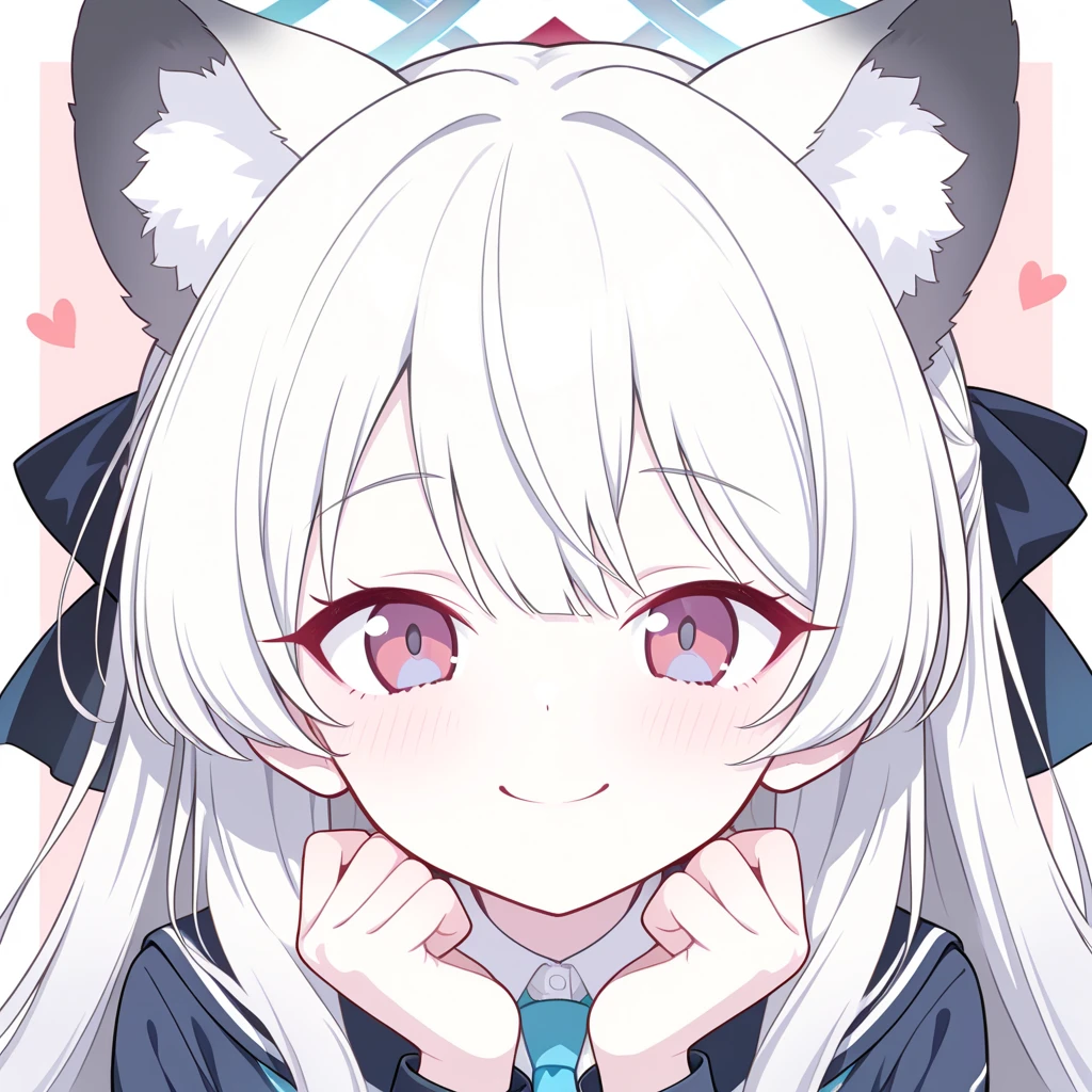 Fundo no fundo branco，Super cute Q version white-haired catgirl，Vestindo um terno de marinheiro azul claro，Agachado e sentado com meias brancas，Vender mais，olhos e pupilas cor de rosa，hiper HD, alto detalhe, alta qualidade, Best quality at best, A high resolution