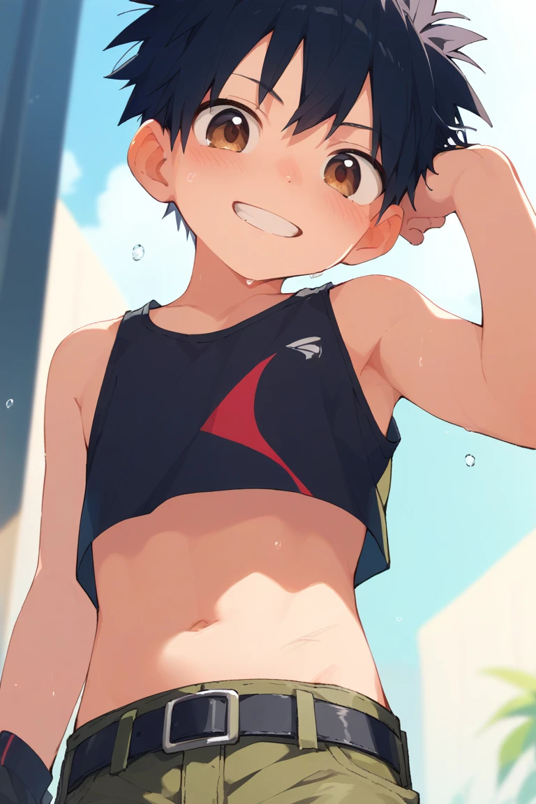  apron,1 girl,20 years old, ,large Chest, Young women,Fair Finger,Fair long legs,Fair Body,Fair Nose,Fair character design, Perfect eyes, perfect Face,expressive eyes, looking at the audience,(leading_Body),(Focus on her Face), Official Art,Extremely detailed CG unity 8k wallpaper, Perfect Lighting,rich and Farbeful, bright_front_Face_Light,Light skin, (masterpiece:1.0),(the best_quality:1.0), Ultra-high resolution,4K,Super detailed, photography, 8K, HDR, high resolution, absurdes:1.2, Kodak Portrait 400, Film Grain, Blurred background, bokeh:1.2, Lens Light Halo, (Full of energy_Farbe:1.2), (small_Chest:1.4), (Fair_Face:1.5),(narrow_waist), armpits, , arms behind head,  , 1 boy, , , standing 