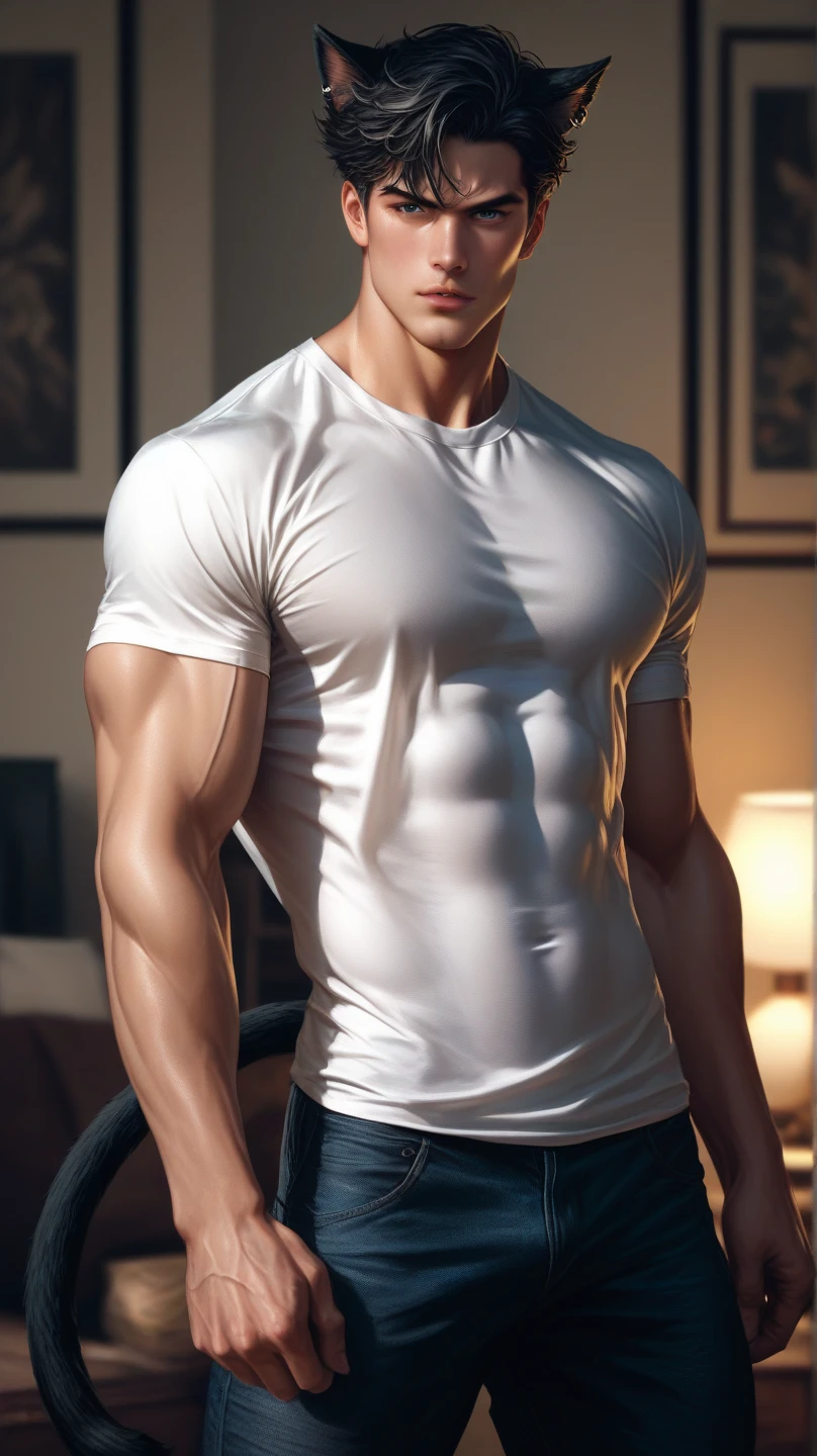 Oily painting, Justin Bieber art antique white+bisque watercolor, attractive uncovered male figure, full-length silhouette, image of insidious seduction, Young man 19 years old In a tight, thin leotard, Large voluminous elastic lush ???????? are exposed, torn fabric, Spreads ???????? with hands