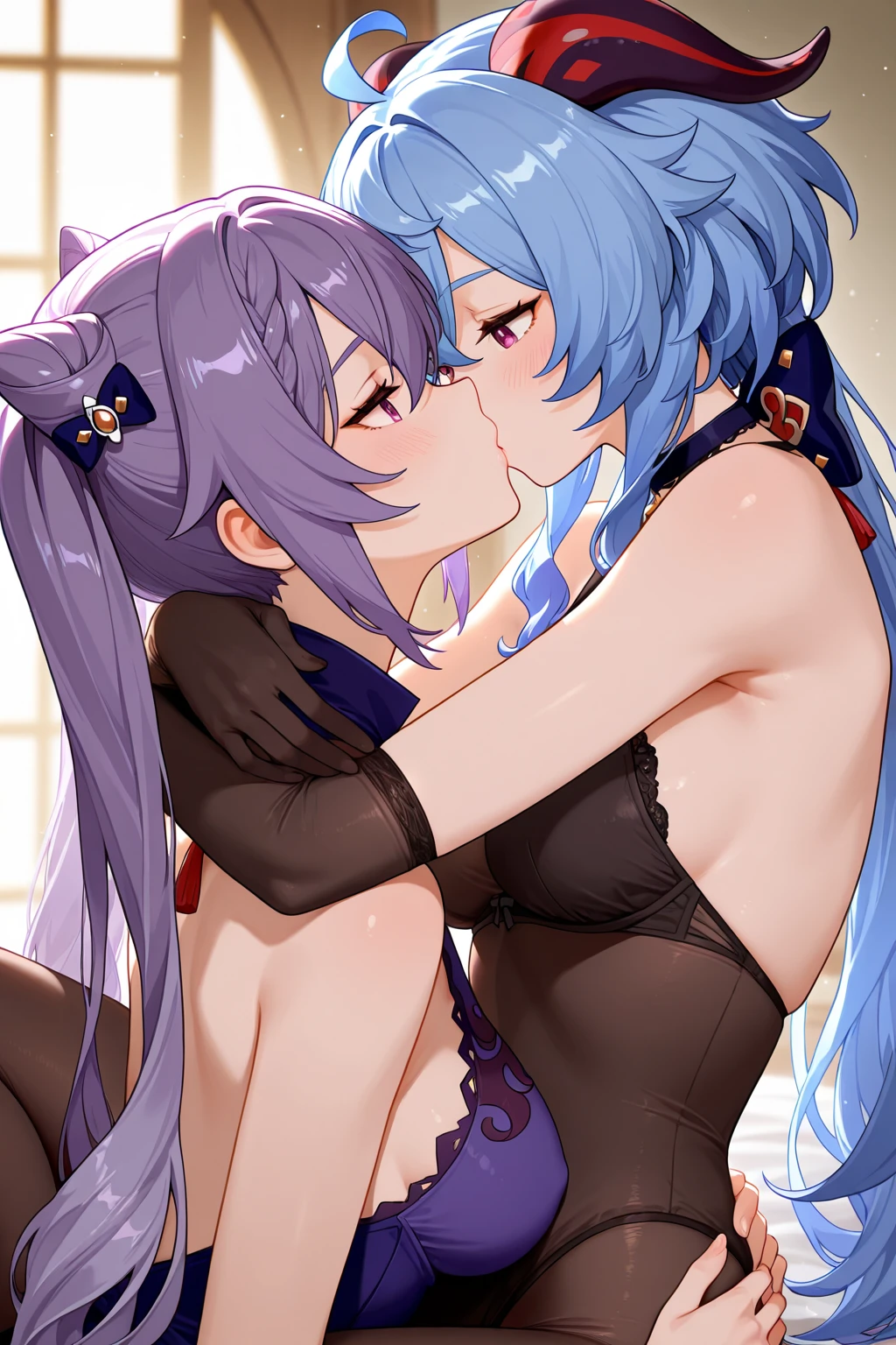 Browsing Caution,1 black-haired girl,Sweat,White Breath,Demon slayer,Shinobu Kocho,((Futanari)),Sleep on your back,room,,Side view,Doggy style sex,Ahegao,(Heart Eyes),((((Description of body shaking)))),,Large areola,(Cum on belly)