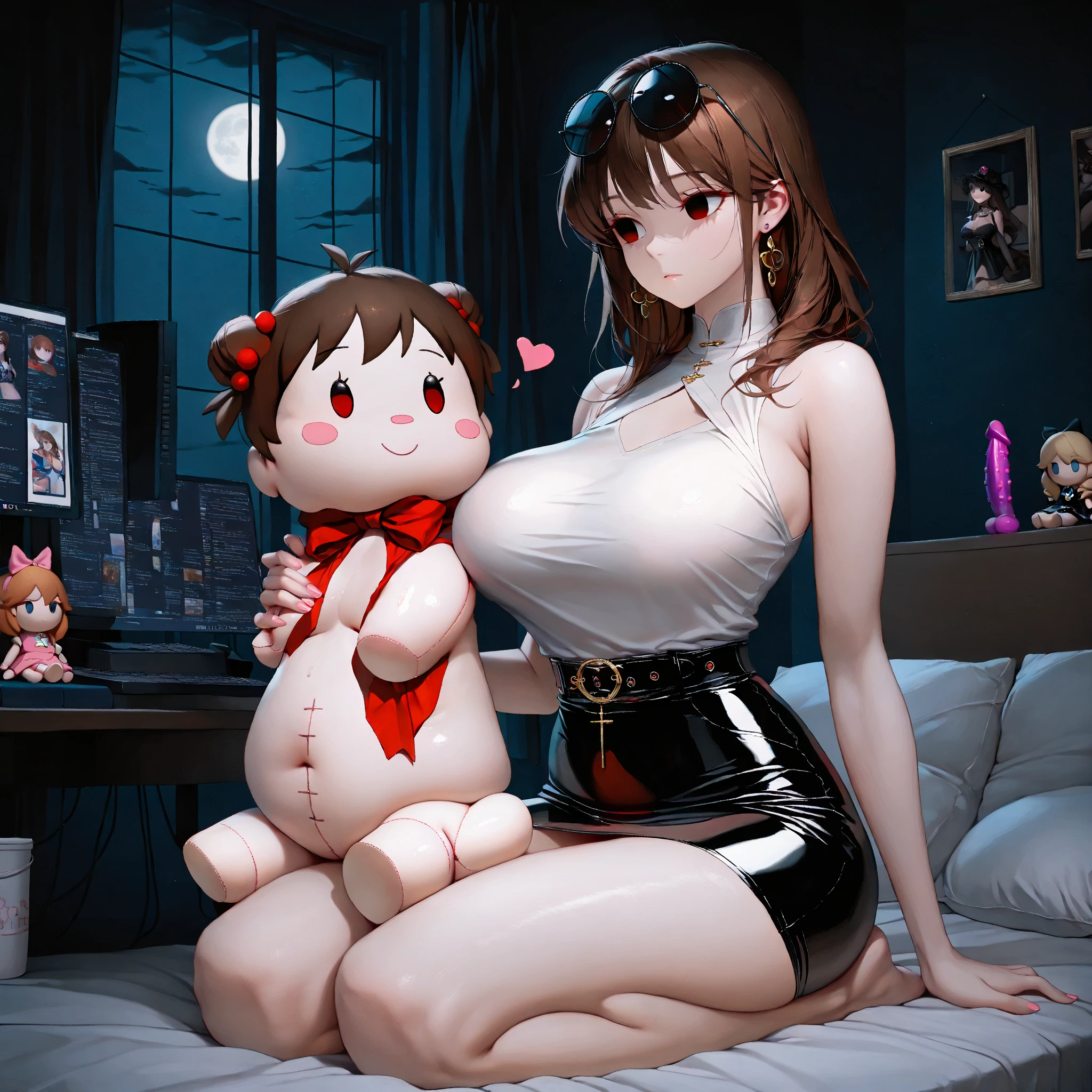 Pretty Female,  glowing blue eyes, realistic, masterpiece, high detailed, 4K, (One ultimate beautiful mature woman), (mom and son on magazine cover:1.4), very detailed顔, detailed lips, sensual lips, detailed eye, double eyelid, , ((lace camisole, thigh boots:1.4))), huge breasts,slim thigh,  (thighs thighs thighs),  Exactly, perfect body, perfect face, Depth of the bounds written, perfect image realism, 、Darkness background, detailed costume, perfect thing、hyper realism、photoreal、8K maximum resolution, (masterpiece), very detailed, Professional, ((feel shy, embarrased, nervous:1.4)), (( kneeling, on tatami, ryokan, at night,  bondage:1.4)), ((chignon, wear stockings, high heels, hard , long  leggs, exposed , , vulva, , hard , pink , spike collar,leash,  dog ears,  beads:1.4))