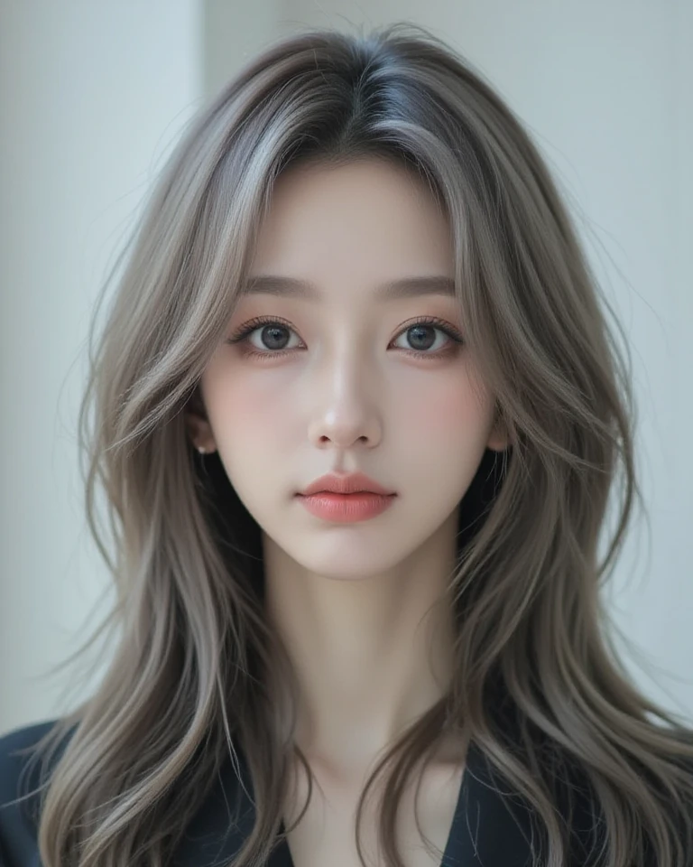 Highest quality, masterpiece, Ultra-high resolution, (Realistic:1.4), RAW Photos, 18-year-old, Simple gray background, ((、Disheveled Hair、 pose)), Looking at the audience