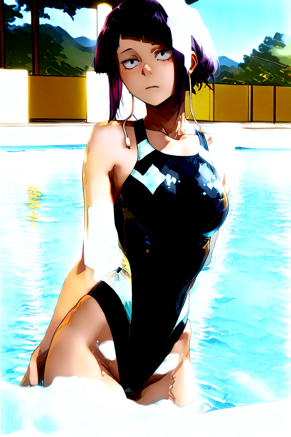 (burst into laughter),glasses,(colorful cswimsuit:1.4),(covered erectile :1.3),(Muscular:1.5),(cleavage cutout:1.3), (show off :1.3),(:1.4),(wet uniform:1.2),( through clothes),(top-quality:1.5)、(masuter piece:1.5)、(hight resolution:1.5)、(Raw photography:1.5)、realisitic、(covered erectile :1.5),Photorealsitic、high detal、film grains、Detailed skin、Bloomlight、Symetrical、8K、extremely delicate and beautiful、illustratio、 1girl in, (cute face),(medium :1.3),braid ponytail,medium hair,red hair,Thin leg,delicate and pretty,(face perfect),beatiful detailed eyes,Real Human Skin,pores, face,(13yo student),(Peerless beautiful girl),Midsummer,midsummer sunshine