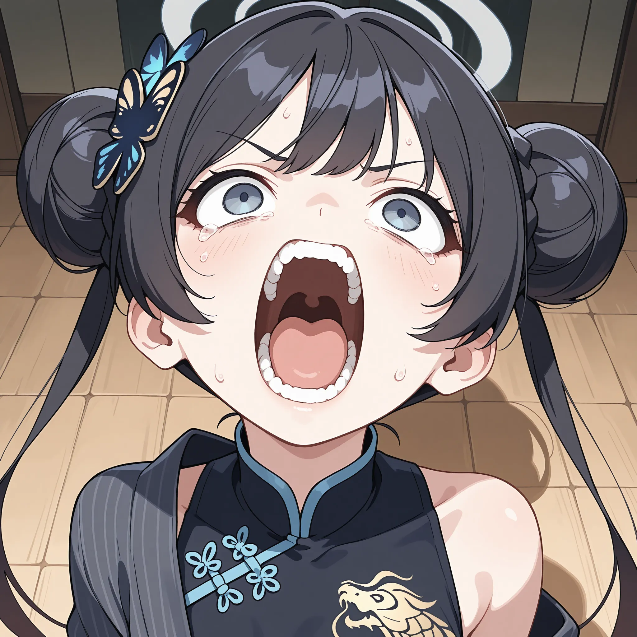 score_9, score_8_up, score_7_up,(a person holding a gun in city). (girl in the background),<lora:popocam_pony-000030:0.85> ,popocam   <lora:ShampooXLP_character:0.65> ShampooXLP, ,,long hair, purple hair, double bun, bangs, hair ornament, hair bell, sidelocks, red eyes, red china dress, ,,shampoo \(ranma 1/2\) <lora:concept_aquascreaming_ponyXL:0.8> aquascreaming, screaming, open mouth, crying with eyes open