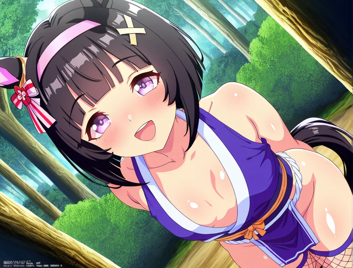 aairis,brown eyes,very long hair,big hair,two side up,hair ornament,dark skin,(???? female),??????:1.1,waist bow,high socks,pink shoes, happy, smiling :D, grass, outdoors, park, 1girl, solo, ????????????, kneeling, crawling, wearing a dog collar, cowboy shot, ??????????????