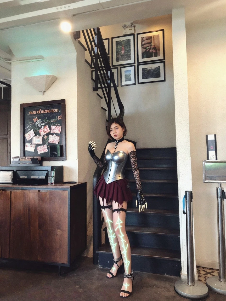 ((ExtremelyDetailed (Betel Nut Beautys in show window:1.37))), (masterpiece 8K TopQuality) (ProfessionalPhoto:1.37), {(Standing Full Body:1.2)|(from below:1.2)}, Different types of hair colors, {Detailed Childish hand|Hidden hand|Armpit|Different types of  of various sizes from HUGE to FLAT|(Clearly Visible the shape of )}, Joyful Expressions LifeLike Rendering, PerfectLighting, (Starry IridescentParticles:1.32) Neon Lights, see-through leotard