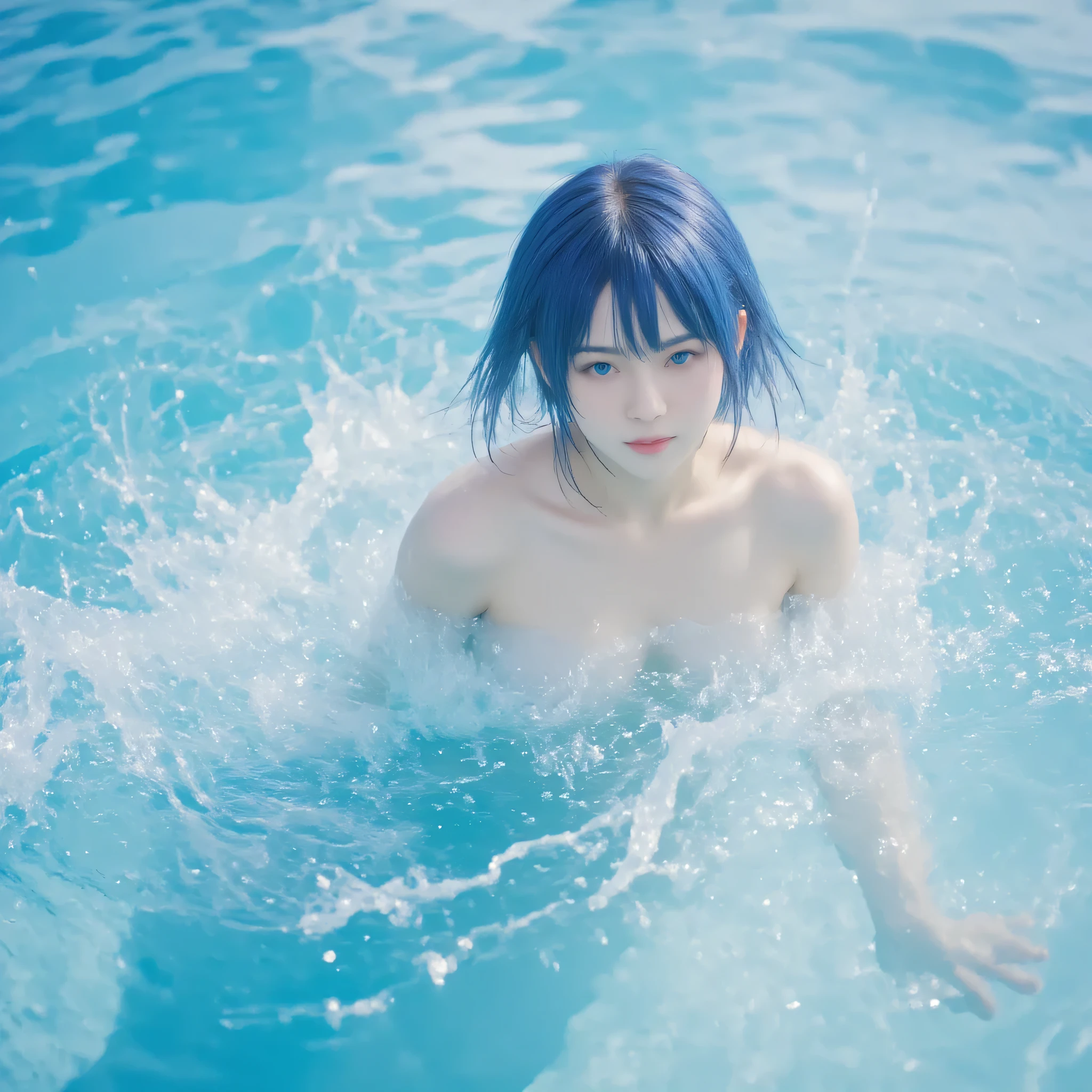 (masterpiece:1.2,excellent quality,Mirror-like,cinematic experience,Stylish colors),,,,,  1girl, Water fairy girl, liquid, dress made of water、 Clear, translucent,  Water Spirit, aqua, flowing water, splashes of water, dynamic water, Water Physics, liquid, Fluid Mechanics, the magic of water, Elemental Being, blue hair, fluttering hair, blue eyes、It doesn't have a nose or mouth、Water Hair, Liquid Hair, Floating, Surfacing , Water Manipulation, Motivation, Shades of blue, Cyan, aqua blue, Turquoise, water effect, splashes fly,  Droplets , water particles, fantasy shot with a Nikon Z7 II mirrorless camera, surreal,  ether, beautiful, graceful, fluid motion, Aquatic life, aquatic being, detailed water rendering, realistic Water Physics, Anime Style,  detailed illustration, masterpiece, Highest Quality, high resolution, Clean Art Style, soft lighting, blue background, aquatic atmosphere
 ,depth of field,  bright image by Pu alone, cinematic lighting, lens flare, Fade Edge Frames, global illumination,