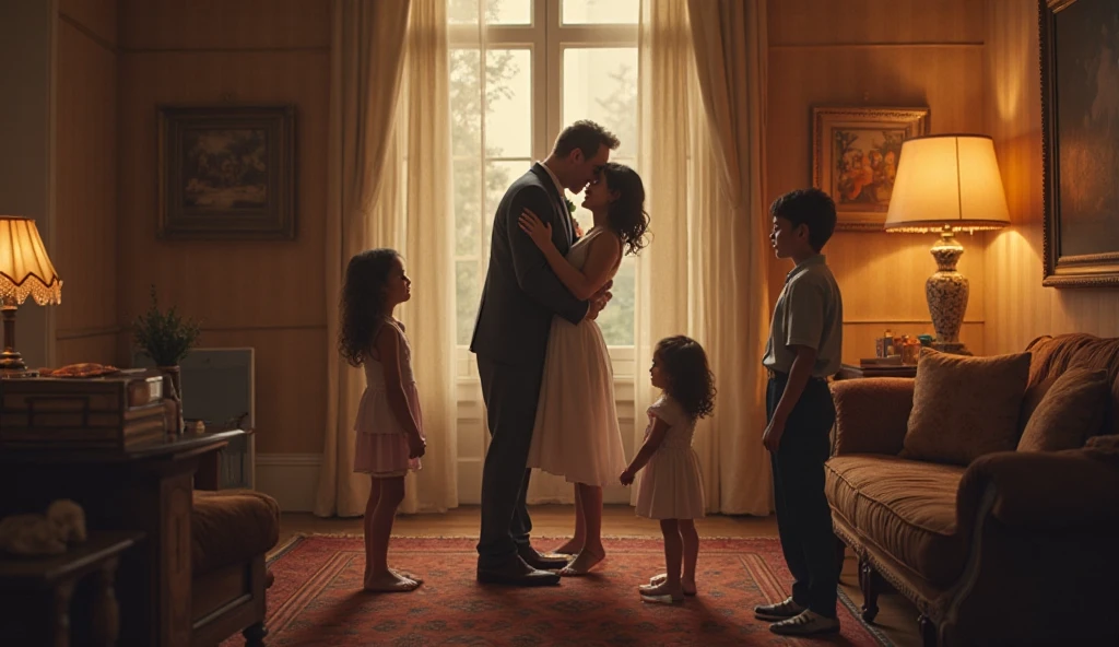 A mother of. medium wavy hair, Holding her baby daughter together with her husband The scene is a luxurious birthday party 