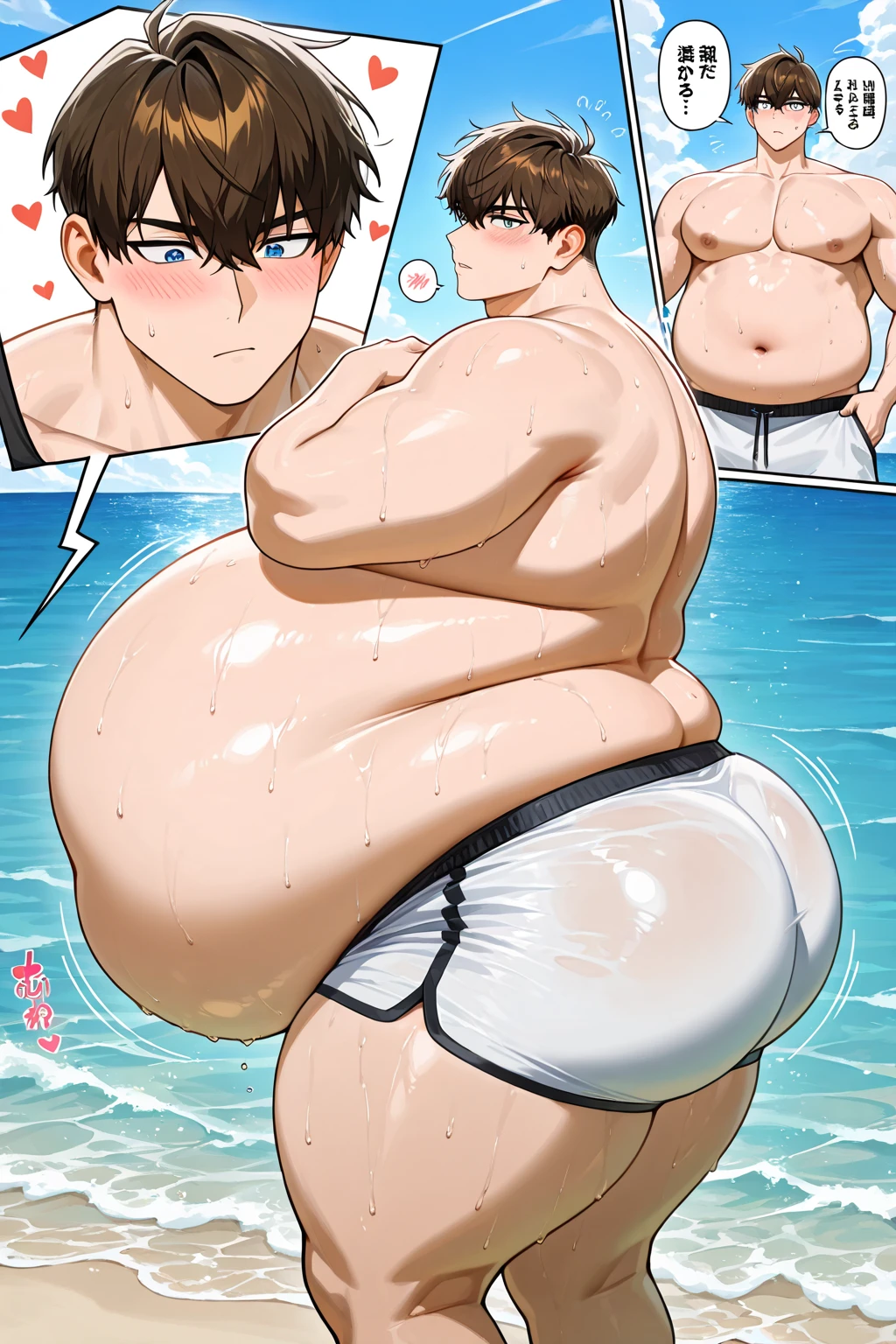 Masterpiece, Fat, Chubby, Chubby belly, Flabby obese, Male, ????? male, O-Legs, ???? legs, Short legs, Raise leg, Exposed ????, Exposed ?????, ????? ????????, ????? ????????, ???? (????????), ????? (male organ), ????? (length: 1.0), ???? (?????????), ???? (human ????????) ???? (Male ?????????), ????, ???? visible, ???? in full view, ???? covered with white fluid, Bathing, Steaming