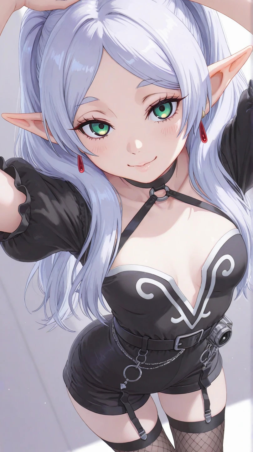 1 Girl close-up, elf, silver hair, red eyes, bob cut, braid, (((looking down)), ((putting both hands on their ?????)), (surprised), (blushing), ????????, indoors, kneeling, concept art, beautiful anime scene, beautiful anime scenery, top rated on pixiv, top quality, 4K