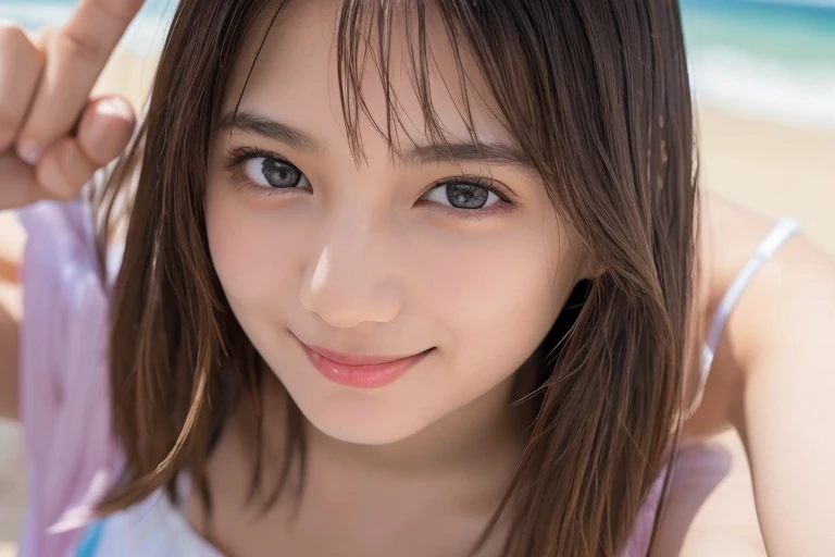 highest quality, face focus, soft light, ultra high resolution, (realistic:1.4), Raw photo,
1 japanese girl, alone, cute, (pupil, light in the eyes),  detailed beautiful face, (small box),(High resolution details of human skin texture),
(long hair),
seaside,
camisole,
(portrait)