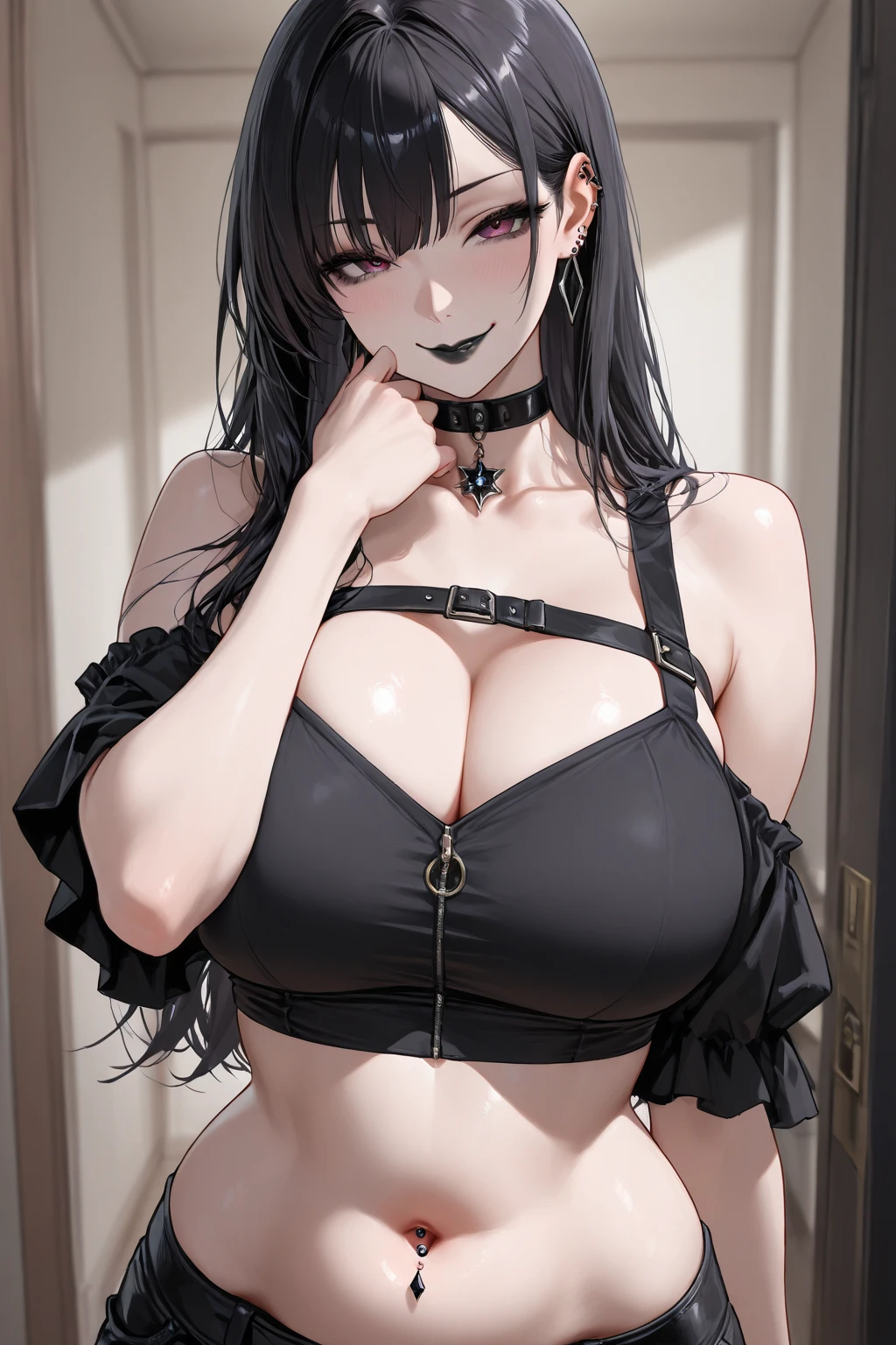 1vampiresa hermosa,(tetas grandes: 1.3),pose ????, labios rosados, small upturned nose, boca abierta,tatuajes en el cuerpo, Hi-Def, estilo anime