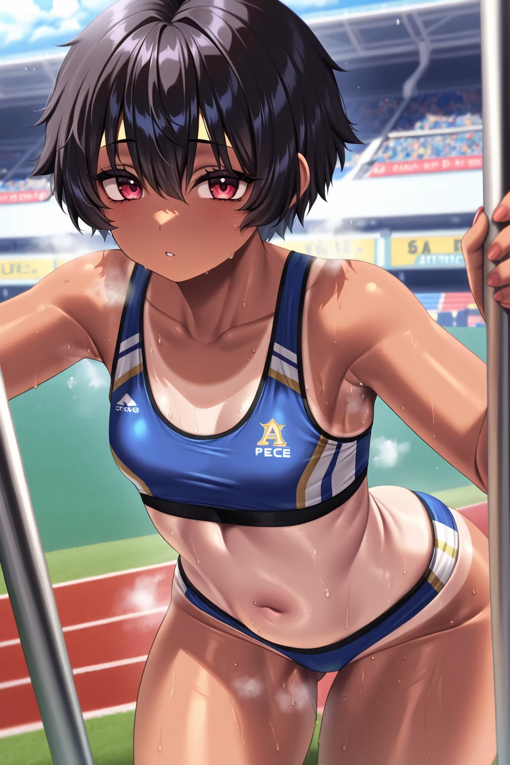 (perfect hands),(1 girl), brown bob hair,Little,messy hair, ,(???????????),, masterpiece, highest quality, ultra high resolution, 8k, professional lighting, photon mapping, ,(athletics track:1.5),low saturation,Front view, full length, realistic background, shallow depth of field, perfect ???????,,((cute:1.4)),(10 years old:1.8)、(track and field sleeveless uniform:1.2),,????,closed my eyes, ???????????, blush, arched back, (?????? peniale), (maleの上にまたがって座る), (???????????), , (rodeo), hetero,下の白い肌のmale, (激しい???:1.7), (??? out:1.2), ????, small ???????, (Sweat:1.2), ((???:1.4)), ((pen:1.5)),((maleの足:1.4)),((moving line:1.4)),(??????:1.5),(???????????:1.8),, (throw:1.5),((女の子とmale:1.8)),(close-up:1.5)