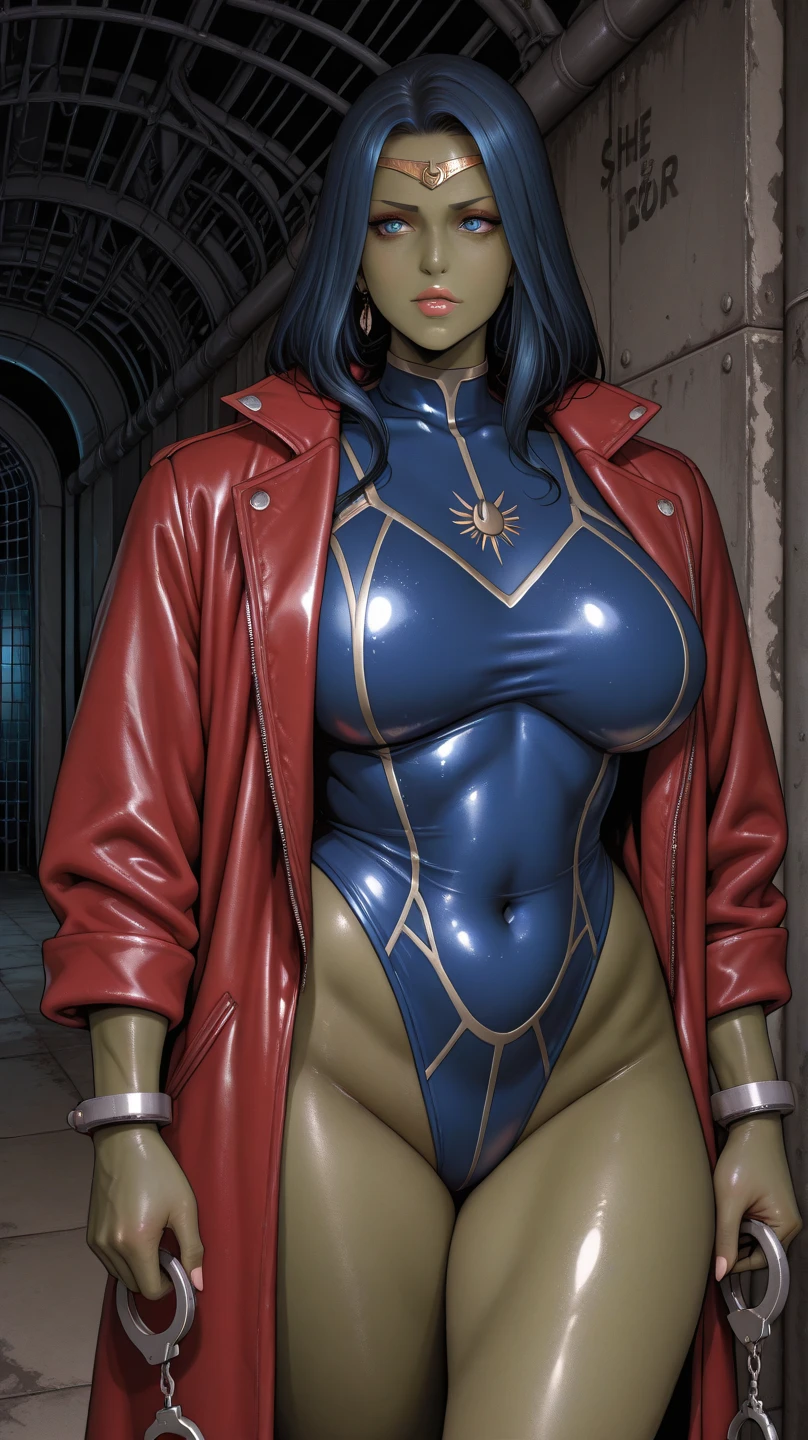 Cornethata_that_Britannia, One girl, ??????????, Large scale_?????, purple_eye, (thatpstick:.98), (compensate:.8), Doll Suit, Are standing_in_intention, Salute, full_body_shot, chic, thick_Thighs、High leg leotard、?????? bite、???? ???????、Well defined ???????、??????? are visible、Puffy ???????、Luxurious cloak,Wet ??????、Glare、Very angry face、((tears:1))