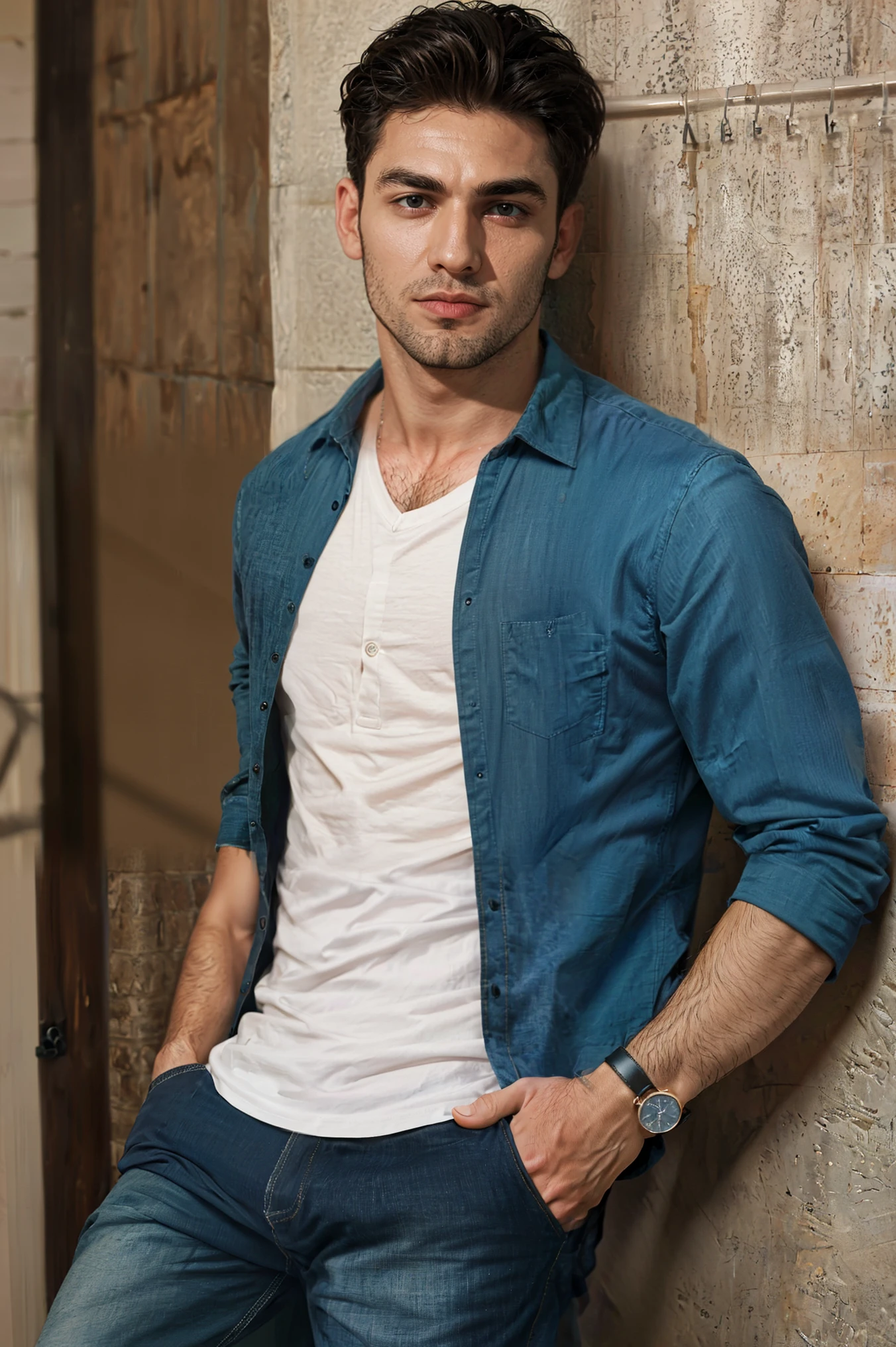 Realistic amateur photo posted to facebook , handsome men ,clothes