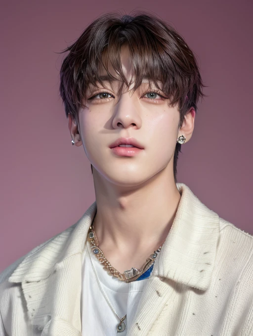 um close up de uma pessoa vestindo uma camisa preta e um colar, Jimin\Plump lips, Parque Jimin, Jimin\Nariz grego, Jimin, Rosto Jimin preciso, Jimin\'s right eyelid swollen, Cai Xukun, handsome prince, Yoongi de cabelos pretos, Yanjun Chengt, Jung Jaehyun, extremamente bonito, muito bonito, beautiful young prince