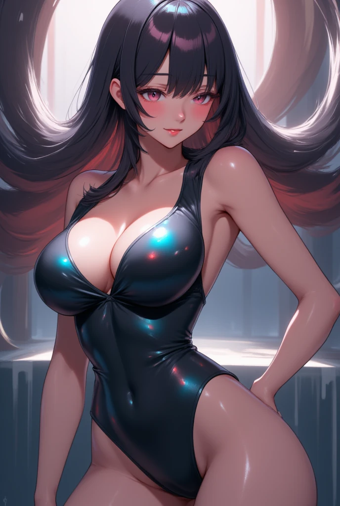 cute  girl,(((1girl))),((bunny girl with extremely cute and beautiful black hair)),(((bunny girl,anthro furry cute,bunny-girl))),(((bunny ears,bunny ears on head,big  ears))),

(:1.4),saggy breasts,((((black hair,red hair, two-tone hair),colored inner hair,ear breathing,long hair))),(((heterochromia:1.5,eye1 green,eye2 orange))),intricate eyes,beautiful detailed eyes,symmetrical eyes,((fat)),(((lustrous skin:1.5,bright skin: 1.5,skin tanned,shiny skin,very shiny skin,shiny body,plastic glitter skin,exaggerated shiny skin,illuminated skin,wet legs))),(spider lower abdomen,narrow waist,wide hip,athletic body,inflated legs,delicate detailed fingers,detailed body,human hands,(detailed face)),

cute,slutty,seductive,erotic,(((nsfw))),

(((slingshot swimsuit))),(((huge cleavage))),((wet clothes,intricate outfit,intricate clothes)),

(dynamic pose:1.0),solo focus,embarrassed,(centered,scale to fit dimensions,Rule of thirds),

cyberpunk city by the ocean at night, with bright neon signs and dark stormy clouds and puddles, scenery:1.25,

highres, sharp focus, (ultra detailed, extremely detailed), (photorealistic artwork:1.37),(extremely detailed CG unity 8k wallpaper),((synthwave background theme)),(((vibrant colors))),(intricate background),(masterpiece),(best quality),