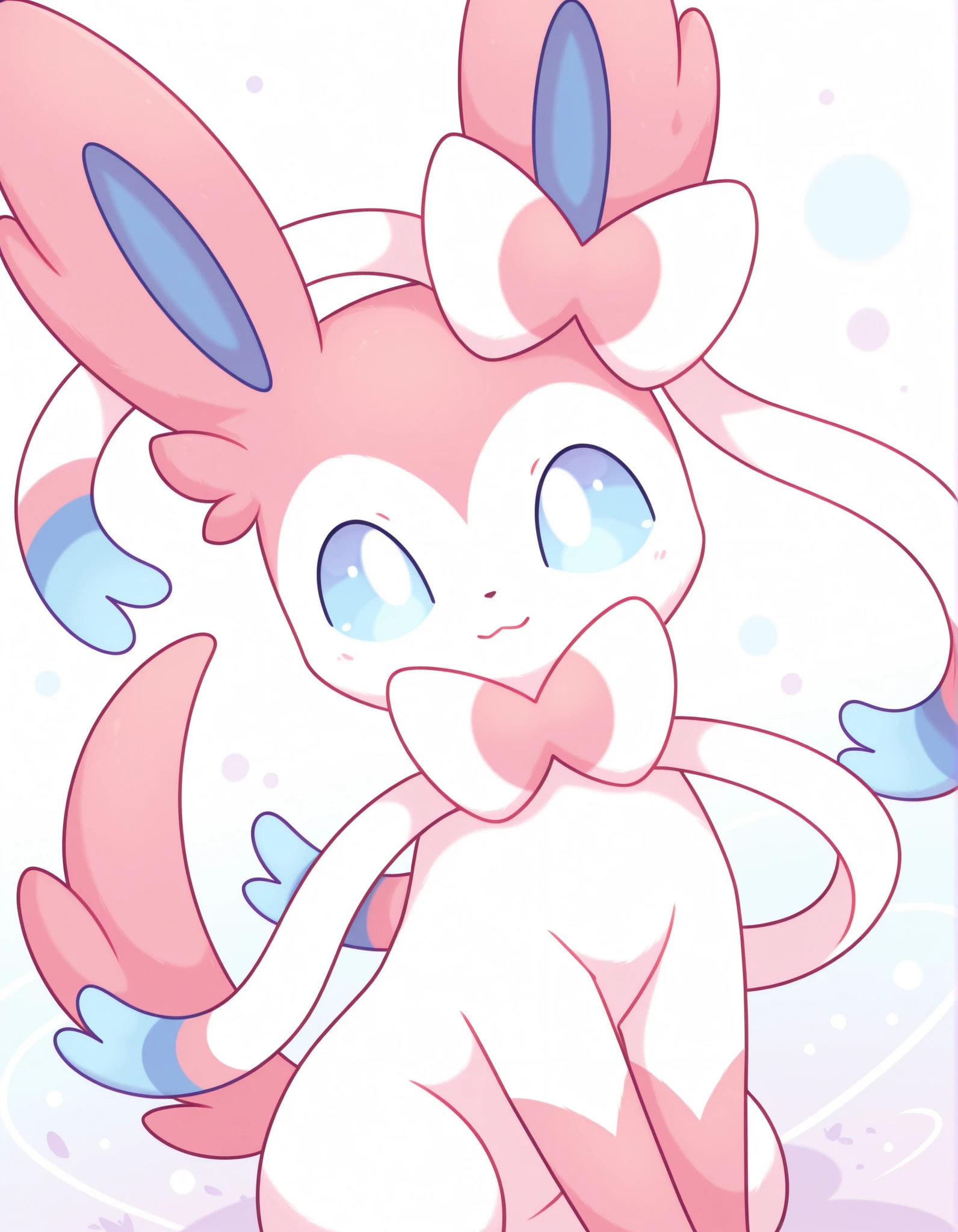 pearlykf, pokemon (creature), furry female masterpiece, highres, best quality, highly detailed, (lineless:1.2), BREAK 1girl, detailed face, cinematic angle, solo, BREAK cute, adorable, feral, petite, sylveon, pastel_colors,