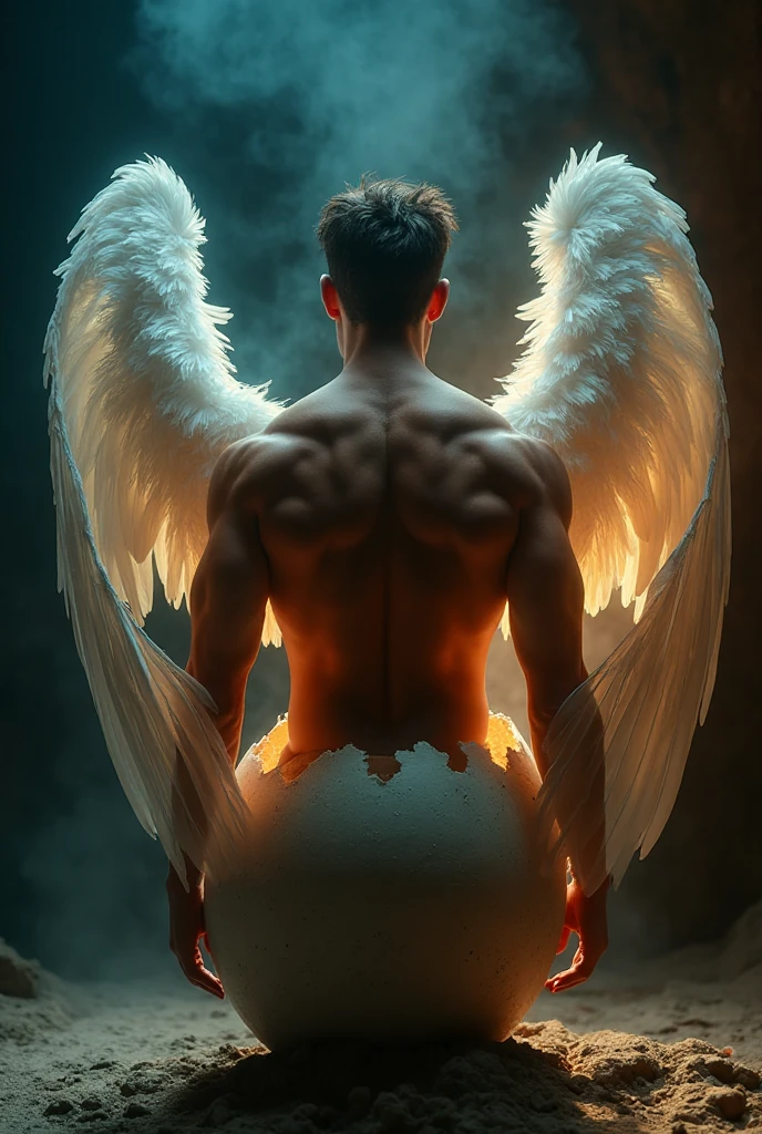 arafed angel sitting on the ground in the rain, winged human, epic angel wings, fallen angel, angel protecting man, big white glowing wings, wings made of light, winged boy, super wide angel, big angel wings wide open, wings made of glass, winged, massive angel wings, icarus, wings are clouds of darkness