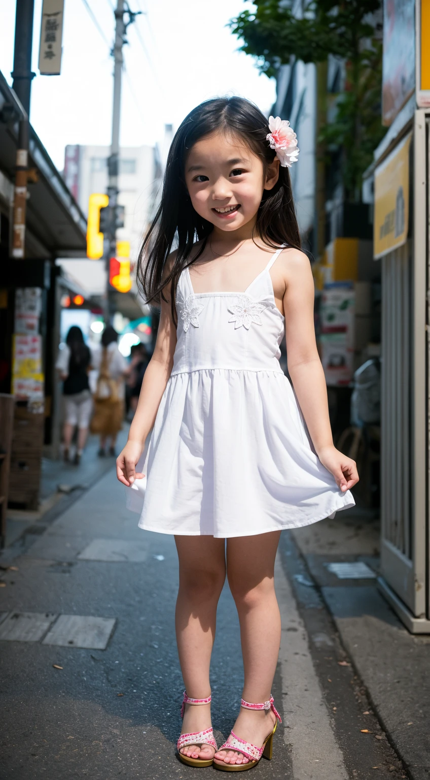 ,flat chest, standing, full body,short hair, short dress,summer dress, white dress, nighty gown