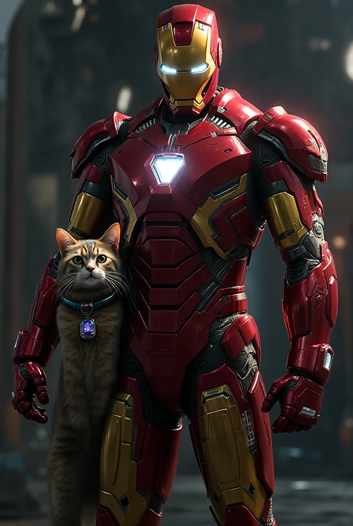 small, There are no humans in this world、The world of anthropomorphized cats、He works in Tony Stark's garage developing the Iron Man suit.、かわいいbornき物全身, Costumes,、 Fantasy art, Exquisite detail, An anthropomorphic, fat, furry tabby kitten with yellow eyes, Movie Scenes, Dramatic shot angles, , Realistic, born々Amazing cinematic photorealism, Action Portrait, 8K, detailed, Full Frame