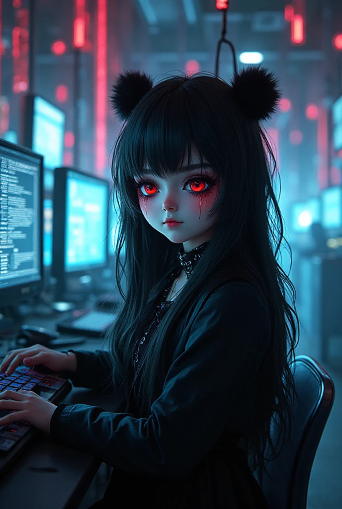 Hacker Lolita」Realistic Panda-like Makeup, Black Framed Eye Makeup with ...