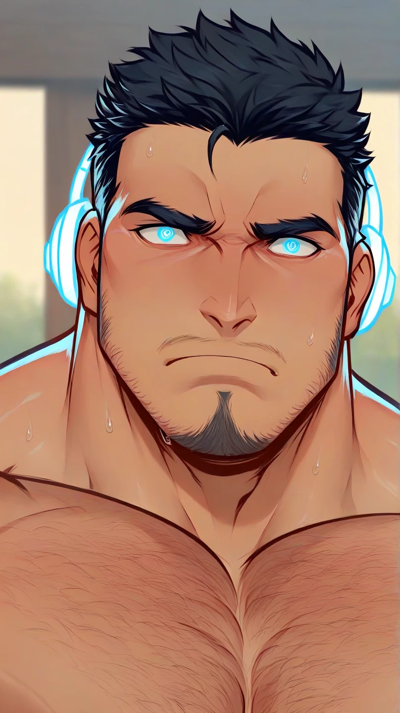 old Joseph Joestar from jojo bizzarre adventure with beard and white hair, wearing , body skinny, ele está wearing  e com calção de banho e óculos escuros em uma piscina em meio a um deserto
