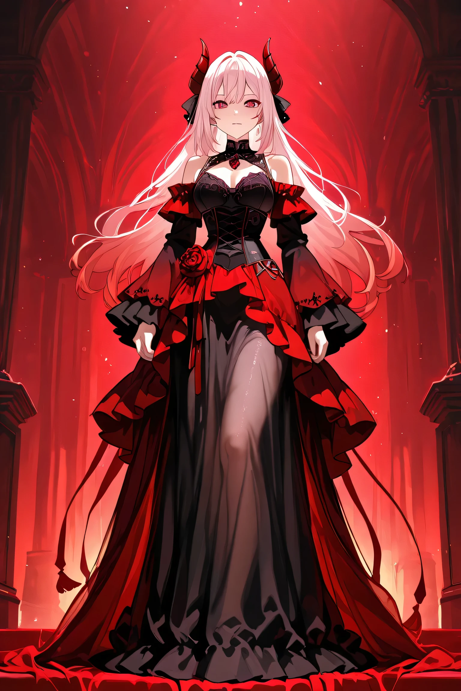 a detailed anime-style character , human, standing , full body , front view ,high quality, detailed eyes,intricate details, holding wine , red,soft lighting, sharp focus, semi real,8k, anime character, vibrant colours , delicate features ,fit cornet,She wears a gothic ensemble featuring a form-fitting, armor-like bodice with sharp shoulders and Her long, flowing skirt and sleeves are made of ethereal, translucent fabric in gradients and colours trailing behind her. Perfectly framed , nothing cropped out , fully visible , ( nothing cropped out :1.4)