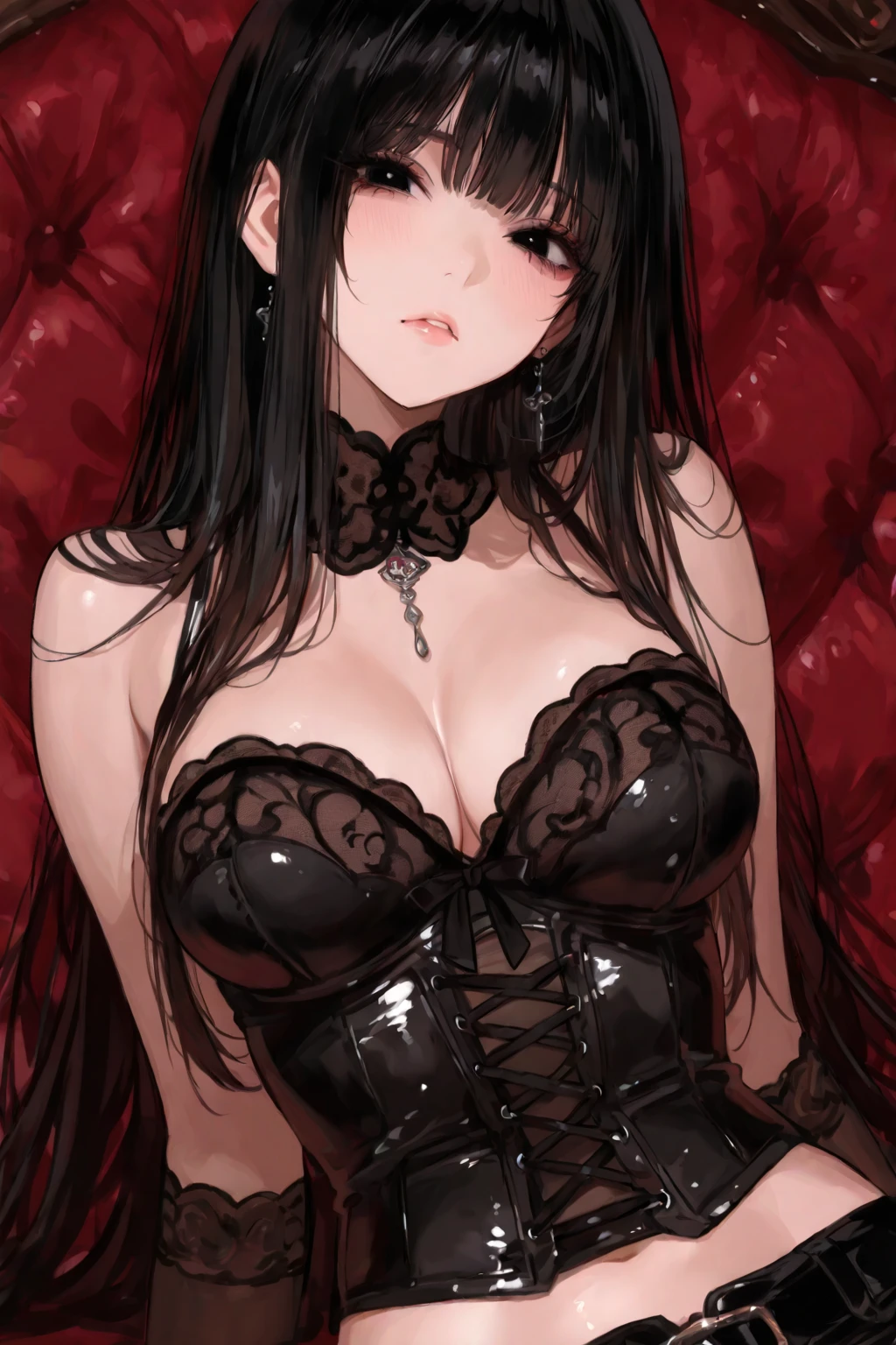 （（（ＳＦＷ、sound、Highest quality、first-class、masterpiece、Normal body、8K、Detailed face、Ultra-precision、Normal hand、Normal finger、５Finger、Highest）））、beautiful girl、Black Hair、Yamato Nadeshiko、Small breasts、Shortcuts、princess、Princess、tiara、Pink  mark、Captive、arrested、Tied down、Chained、Chained、Patent leather dress、Silver Bra、Silver Skirt、The belly is exposed、Chained、Collared as a slave、Collar with chain、Enslaved、Degraded into slavery、Forced to  wide、Spread your arms wide、Large-scale posture、Chain on wrist、Chain your arms、Carved with a  mark、With the pink heart tattoo on her, her sensitivity has doubled、She writhes in pleasure with a pink heart pattern on her navel、She's excited to have a pink heart emblem on her belly、Even though it's wrong, I'm still happy with the pleasure、A smile of  as she succumbs to pleasure、Embarrassed and blushing、Mouth open、Open your mouth and stick out your tongue、Shortness of breath、Out of breath with tongue out、White Breath、Sweaty