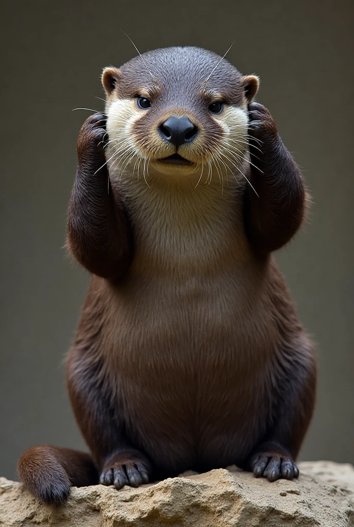 Otter or ferret animal, fazendo positivo com a pata dianteira, sorrindo, sentado em uma poltrona